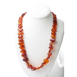 Designer Womens Orange/Brown Treated Amber Tumbled Bead Necklace 24"